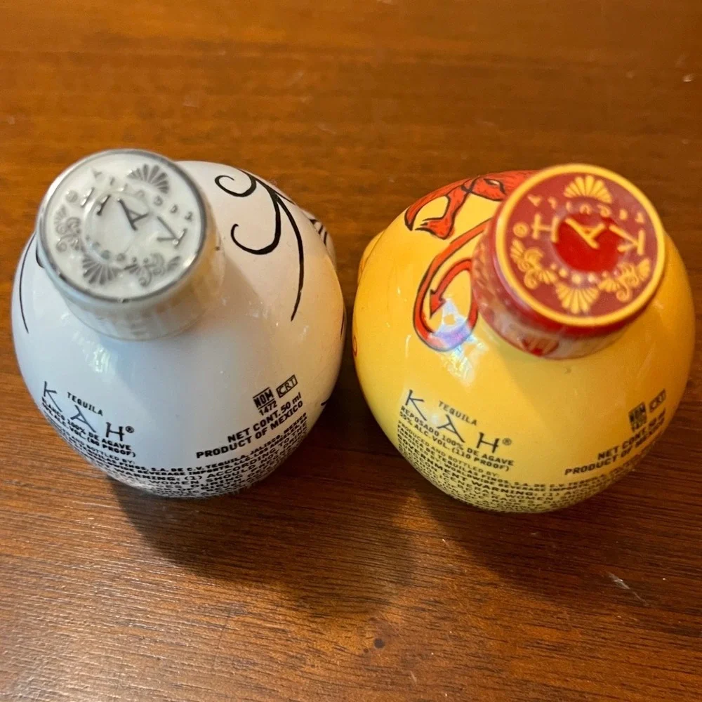 KAH Tequila Skull Bottles Set of 2 EMPTY Mini Collectible Display Bottles